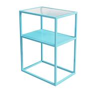 MYXJX tavolino, Tavolino in Vetro temperato Changhong Ins Style, tavolino ad Angolo for Piccolo Appartamento a Doppio Strato in Ferro battuto, Scaffale/Armadio Multifunzionale(Blue,48.5x28.5x60cm)