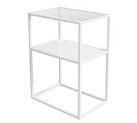 MYXJX tavolino, Tavolino in Vetro temperato Changhong Ins Style, tavolino ad Angolo for Piccolo Appartamento a Doppio Strato in Ferro battuto, Scaffale/Armadio Multifunzionale(White,48.5x28.5x60cm)