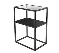 MYXJX tavolino, Tavolino in Vetro temperato Changhong Ins Style, tavolino ad Angolo for Piccolo Appartamento a Doppio Strato in Ferro battuto, Scaffale/Armadio Multifunzionale(Black,43.5x23.5x60cm)