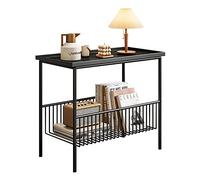 MYXJX tavolino, Tavolo angolare for piccoli appartamenti a doppio strato in ferro battuto, scaffale laterale stretto multifunzionale/rastrelliera portaoggetti(Black,50x25x55cm)