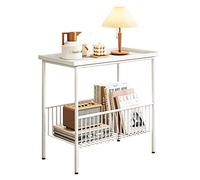 MYXJX tavolino, Tavolo angolare for piccoli appartamenti a doppio strato in ferro battuto, scaffale laterale stretto multifunzionale/rastrelliera portaoggetti(White,60x30x55cm)