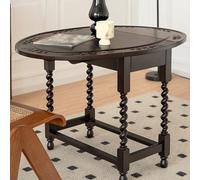 MYYMKJYXGS Oval Foldable Craft Table - Carved Wood Writing Desk with Drawers, 3-Mode Adjustable for Living Room, Bedroom, or Entryway(Brown-black)