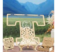 MYZQIFF Lettera Personalizzata di Testo Personalizzato Wedding Guest Book con 30-100pcs Cuori di Legno, Legno Wedding Guestbook Segno, Anniversario Wedding Segno nel Libro per Cerimonia (Style 10)