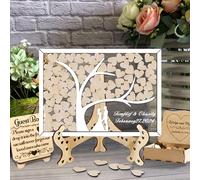 MYZQIFF Lettera Personalizzata di Testo Personalizzato Wedding Guest Book con 30-100pcs Cuori di Legno, Legno Wedding Guestbook Segno, Anniversario Wedding Segno nel Libro per Cerimonia (Style 13)