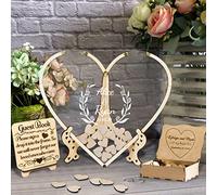 MYZQIFF Lettera Personalizzata di Testo Personalizzato Wedding Guest Book con 30-100pcs Cuori di Legno, Legno Wedding Guestbook Segno, Anniversario Wedding Segno nel Libro per Cerimonia (Style 5)