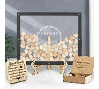 MYZQIFF Lettera Personalizzata di Testo Personalizzato Wedding Guest Book con 30-100pcs Cuori di Legno, Legno Wedding Guestbook Segno, Anniversario Wedding Segno nel Libro per Cerimonia (Style 8)
