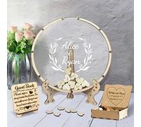 MYZQIFF Lettera Personalizzata di Testo Personalizzato Wedding Guest Book con 30-100pcs Cuori di Legno, Legno Wedding Guestbook Segno, Anniversario Wedding Segno nel Libro per Cerimonia (Style 7)