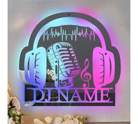 MYZQIFF Personalizzato DJ auricolari specchio segno muro appeso decorazione, nome personalizzato Disc musica Player muro segno d'arte con la luce del LED, DJ cuffie ha portato segno di luce al neon