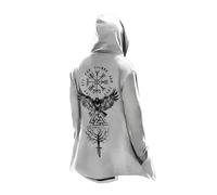 MYZTTZR Mitologia Nordica 3D Cardigan con Cappuccio da Uomo Vichingo Tatuaggio Stampa Fenrir Odino Corvo Vintage Moda Autunno Giacca Medievale Regalo,Odin Raven,S