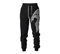 MYZTTZR Mitologia Nordica 3D Stampato Pantaloni Sportivi da Uomo Vichingo retrò Tatuaggio Nodo Celtico Cosplay Corvo di Odino Valhalla Medievale,Odin Raven,XXL