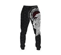 MYZTTZR Mitologia Nordica 3D Stampato Pantaloni Sportivi da Uomo Vichingo retrò Tatuaggio Nodo Celtico Cosplay Corvo di Odino Valhalla Medievale,Raven,3XL