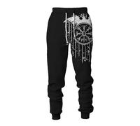 MYZTTZR Mitologia Nordica 3D Stampato Pantaloni Sportivi da Uomo Vichingo retrò Tatuaggio Nodo Celtico Cosplay Corvo di Odino Valhalla Medievale,Viking Compass,XL