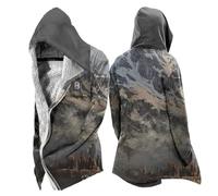 MYZTTZR Mitologia Nordica da Uomo Foderata in Pile Imbottita Autunno/Inverno con Cappuccio Giacca Vichinga 3D Tatuaggio Valhalla Medievale Regalo di Natale,Ragnarök,4XL