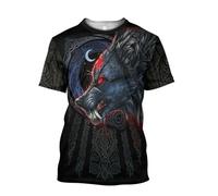 MYZTTZR Odino Maglietta per Uomo, Stampa 3D Nordico Berserker Estate Girocollo Maniche Corte Camicia Casual Vacanze papà Regalo,Hati,L