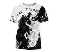 MYZTTZR T-Shirt Vichinga a Maniche Corte Estate Uomo Stampa Camicia Casual Ultra-Sottile ad Asciugatura Rapida Regalo Nordico,Geri And freki,5XL
