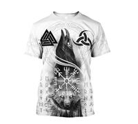 MYZTTZR T-Shirt Vichinga a Maniche Corte Estate Uomo Stampa Camicia Casual Ultra-Sottile ad Asciugatura Rapida Regalo Nordico,Raven And Wolf,5XL