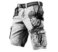 MYZTTZR Uomo Estate Pantaloncini Vichingo 3D Tatuaggio Stampa Odino Fenrir Teschio Valhalla Atletico Casual Regalo (Cintura Non Inclusa),Viking Warriors,M