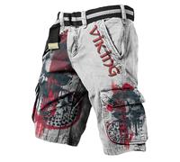 MYZTTZR Vichingo Estate Pantaloncini per Uomo Stampato in 3D Mitologia Norrena Tattoo Outdoor Pantaloni da Spiaggia Pantaloni da Lavoro Valhalla Medievale,Skull,4XL