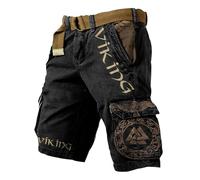 MYZTTZR Vichingo Estate Pantaloncini per Uomo Stampato in 3D Mitologia Norrena Tattoo Outdoor Pantaloni da Spiaggia Pantaloni da Lavoro Valhalla Medievale,Odin Raven,XL