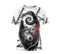 MYZTTZR Vichingo Fenrir Lupo Maglietta da Uomo Stampata in 3D Mitologia Norrena Estate A Maniche Corte Asciugatura Rapida Camicia papà Regalo,B,L