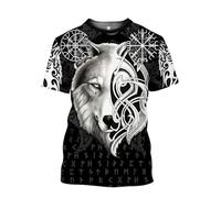 MYZTTZR Vichingo Fenrir Lupo Maglietta da Uomo Stampata in 3D Mitologia Norrena Estate A Maniche Corte Asciugatura Rapida Camicia papà Regalo,I,L