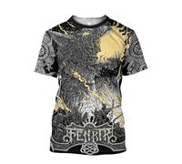 MYZTTZR Vichingo Fenrir Lupo Maglietta da Uomo Stampata in 3D Mitologia Norrena Estate A Maniche Corte Asciugatura Rapida Camicia papà Regalo,H,L