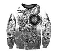 MYZTTZR Vichingo Unisex Odino Felpa per Uomo Nordico Mitologia 3D Tatuaggio Vintage Casual Moda Manica Lunga Collo Rotondo Camicia,Norse Mythology,M