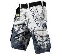 MYZTTZR Vichingo Uomo Estate Pantaloncini Mitologia Nordica 3D Tattoo Stampa retrò Moda Trend Donna Felpe Valhalla Regalo,Viking Vintage Blue,3XL