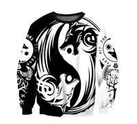 MYZTTZR Vichingo Uomo Felpa Nordico Mitologia Tatuaggio Modello Vintage Casual Moda Manica Lunga Collo Rotondo Valhalla Medievale,Hati And sköll,XXL
