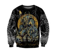 MYZTTZR Vichingo Uomo Felpa Nordico Mitologia Tatuaggio Modello Vintage Casual Moda Manica Lunga Collo Rotondo Valhalla Medievale,Hoder,3XL