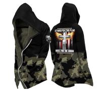 MYZTTZR Viking 3D Fleece-Lined Thermal Zipper Hoodie for Men Nordic Mythology Tattoo Vintage Casual Thickened Sweatshirt for Fall/Winter,Cross,S