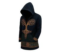 MYZTTZR Viking Lunghezza Media da Uomo Cardigan con Cappuccio/Mitologia Norrena Yggdrasil 3D Tatuaggio Stampa retrò Moda TendenzaValhalla,Norse Runes,XL