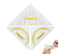 MYZWEL Set 3 Pezzi Squadrette da Disegno Tecnico con Impugnatura, 1 Squadra Isoscele 22cm e 2 Squadrette Multiuso 15,7cm, Goniometro Integrato in Plastica Gialla Trasparente per Scuola e Architettura