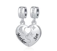 MZC Jewelry Ciondolo a forma di cuore con madre e figlio per braccialetti Pandora Love Moon Star Bead per mamma Brthday