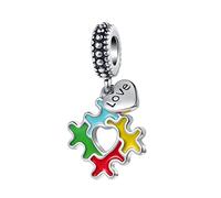 MZC Jewelry Ciondolo per la consapevolezza dell'autismo, per braccialetti Pandora, puzzle, cuore, per donne e ragazze, in rame, rame.