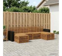 mzdioop Set di 6 divani in legno di acacia massiccio naturale, resistente alle intemperie, per giardino, terrazza, balcone, set modulare con braccioli, combinazione versatile per rilassarsi e mangiare