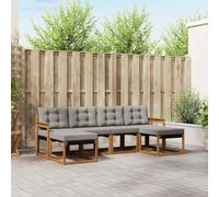 mzdioop Set di divani da esterni, 6 pezzi, in legno di acacia massiccio con cuscini, grigio chiaro, modulari, per giardino, terrazza, balcone, comodo e durevole, per rilassarsi e stare in compagnia