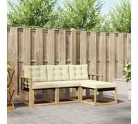 mzdioop Set di divani da esterno con cuscini bianco e crema, 4 pezzi, in legno massiccio, set completo per giardino, terrazza, balcone, gruppo modulare per rilassarsi e stare in compagnia