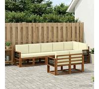 mzdioop Set di divani per esterni, 8 pezzi, con cuscini in poliestere, colore naturale e crema, resistenti alle intemperie, modulari, 306 x 128,5 x 73 cm, comodo per giardino, terrazza, balcone, relax