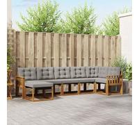 mzdioop Set di divani per esterni con cuscino, 7 pezzi, in legno di acacia massiccio grigio chiaro, resistente alle intemperie, textilene, 306 x 128,5 x 73 cm, per giardino, terrazza, piscina, relax e