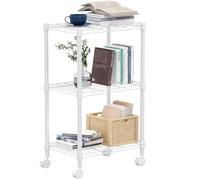 MZG - Scaffale in metallo a 3 ripiani, con ruote, per garage, cucina, bagno, lavanderia, bianco, 30 x 45 x 75,7 cm