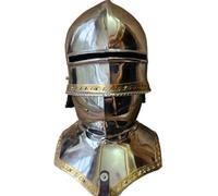 MZICXV Set di elmo e gorgiera 'Imperatore Massimiliano Gotico - Replica di un'armatura completa europea con bordi in ottone(A)