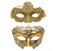 MZinge Coppia di maschere in maschera, in pizzo lucido, strass e antico, stile romano, greco, veneziano, per balli, Halloween, carnevale, matrimoni e feste in costume