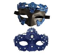 MZinge Set di maschere in maschera, in pizzo lucido, strass e antico, stile romano, greco, veneziano, per balli, Halloween, carnevale, matrimoni e feste in costume (blu)