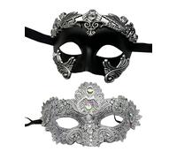 MZinge Set di maschere in maschera, in pizzo lucido, strass e antico, stile romano, greco, veneziano, per balli, Halloween, carnevale, matrimoni e feste in costume (grigio)