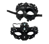 MZinge Set di maschere in maschera, in pizzo lucido, strass e antico, stile romano, greco, veneziano, per balli, Halloween, carnevale, matrimoni e feste in costume (nero)