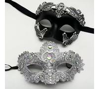 MZinge Set di maschere in maschera per coppie, in pizzo e stile antico romano greco veneziano per balli, Halloween, matrimoni e feste in costume (argento)