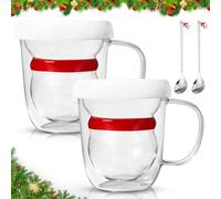 MZJAUVF 2Pz Tazza di Natale, 300ml Tazza Natalizia Doppia Parete, Pupazzo di Neve Natalizio Tazzine Caffe, Tazze Natalizie Particolari, Mug Natalizie per Caffè, Cappuccino, Latte,Tè
