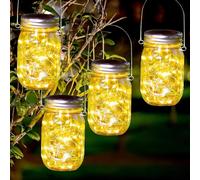 MZJAUVF 4Pezzi Lanterne da Esterno, Lanterne Solari da Esterno, Luci da Esterno Solari con 30 LED, IP65 Impermeabile Lampada Solari Barattolo, Lampade Solari da Giardino per Prato, Natale, Festa