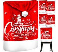 MZJAUVF Coprisedie Natalizie, 4 pezzi Copri Sedie Natalizie, Coprisedie Cappello di Babbo Natale, Lavabile Coprisedia Natalizi, Coprisedies Natale Universali, Coprisedies per Decorazione Natalizia